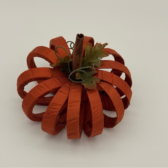 Rustic Satin Wrapped Pumpkin Decor Fall Decorations Autumn Halloween Orange New - Picture 2 of 7